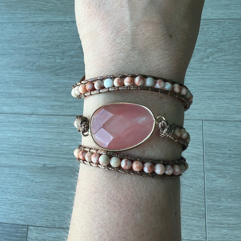 494 Pink Stone Beaded Wrap Bracelet